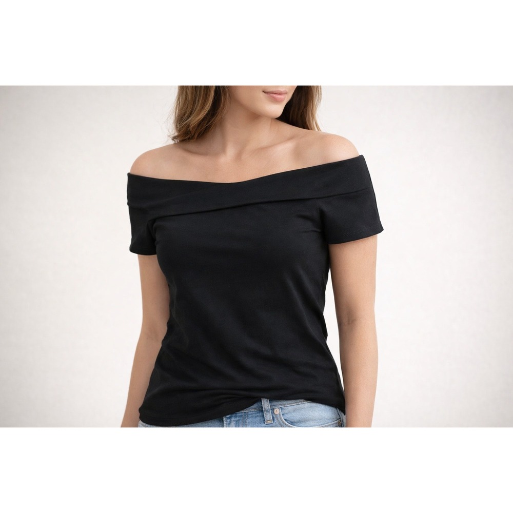 GUESS Womens Black Off The Shoulder Crisscross Back Cutout Short Sleeve Top XL